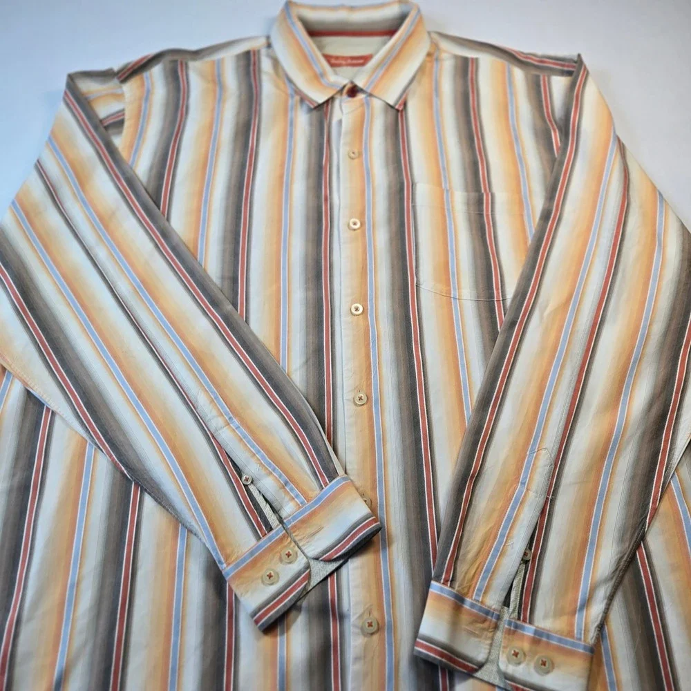 Tommy Bahama Button Down Mens XL Multi Color Excellent Ombre Stripe Long Sleeve